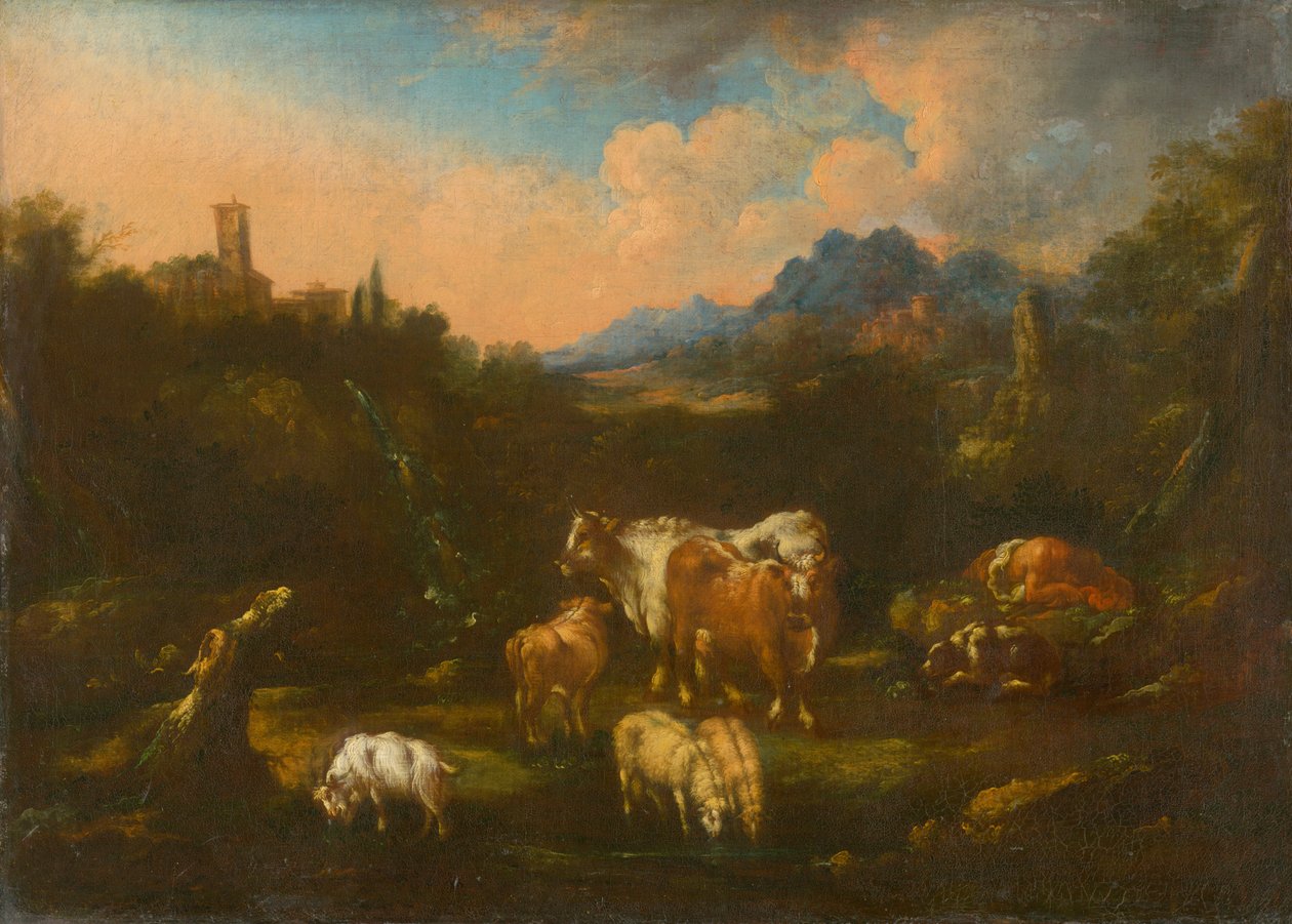 Romantische Landschaft mit Herde von Unbekannt