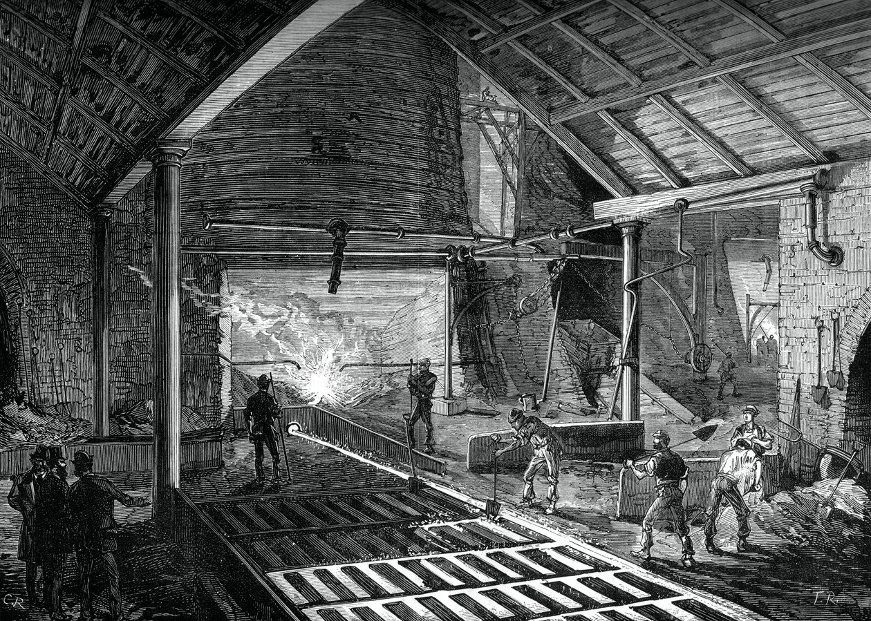 Gießen des flüssigen Eisens in die Formen, um 1880 von Unbekannt