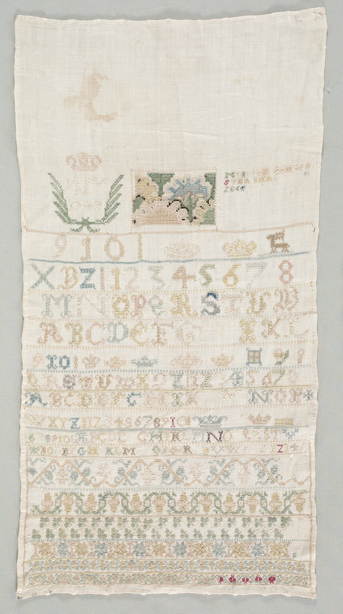 Stickmustertuch, 1742 von Unbekannt