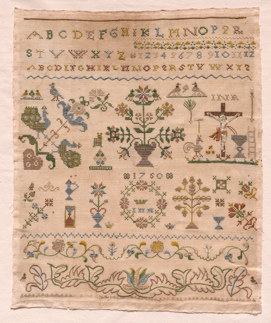 Stickmustertuch, 1750 von Unbekannt