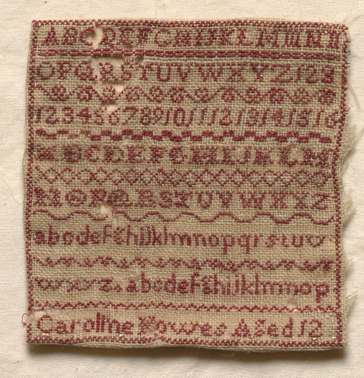 Stickmustertuch, 1800er von Unbekannt