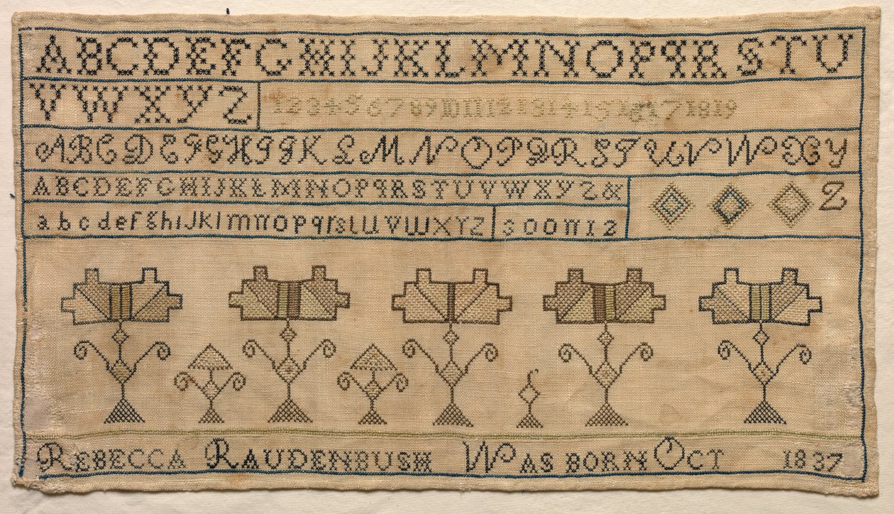 Stickmustertuch, 1837 von Unbekannt