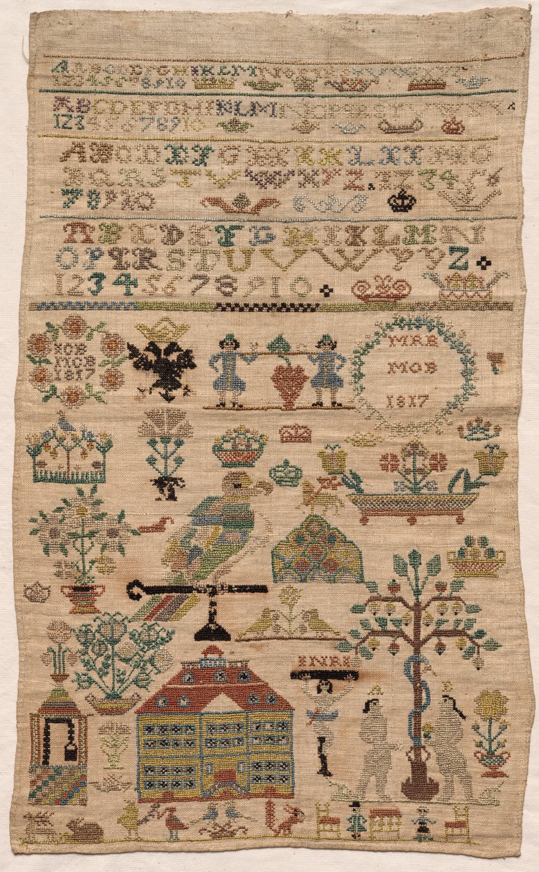 Stickmustertuch Fragment, 1817 von Unbekannt