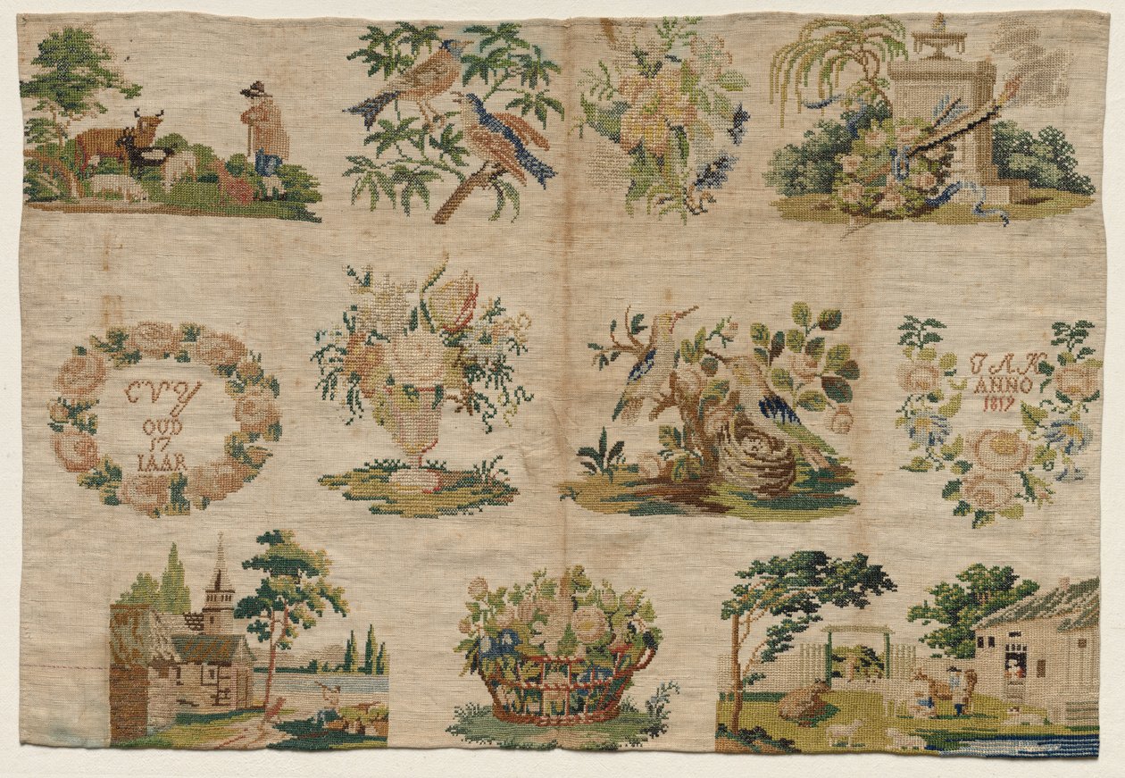 Stickmustertuch Fragment, 1819 von Unbekannt