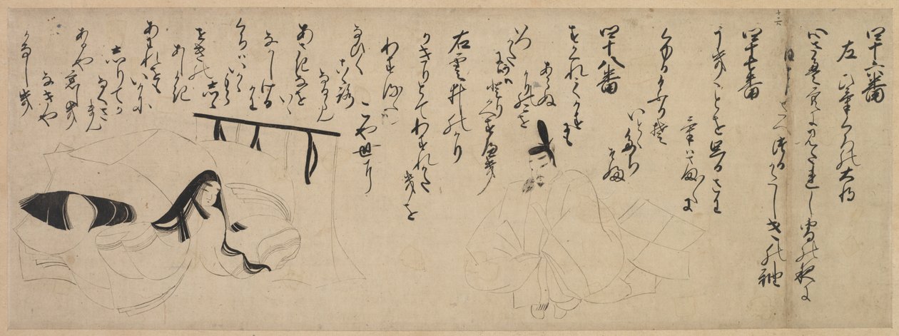 Abschnitt aus dem Genji-Monogatari-Bildrolle, 1400er Jahre von Unbekannt