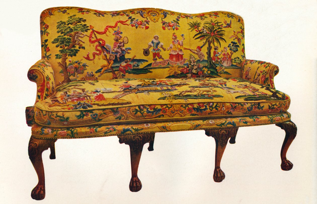 Sofa mit Chinoiserie-Stickerei aus der Zeit, ca. 1710 von Unbekannt