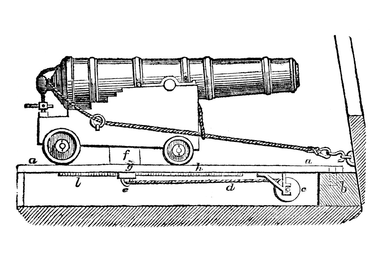 Schiffskanone auf Lafette. Holzschnitt, 1835 von Unbekannt