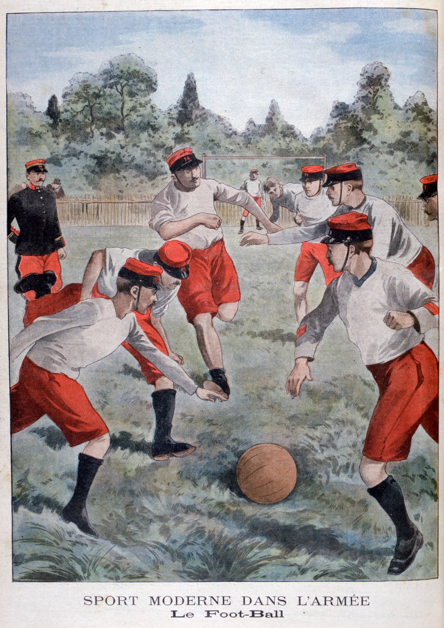 Soldaten der französischen Armee spielen Fußball, 1902 von Unbekannt