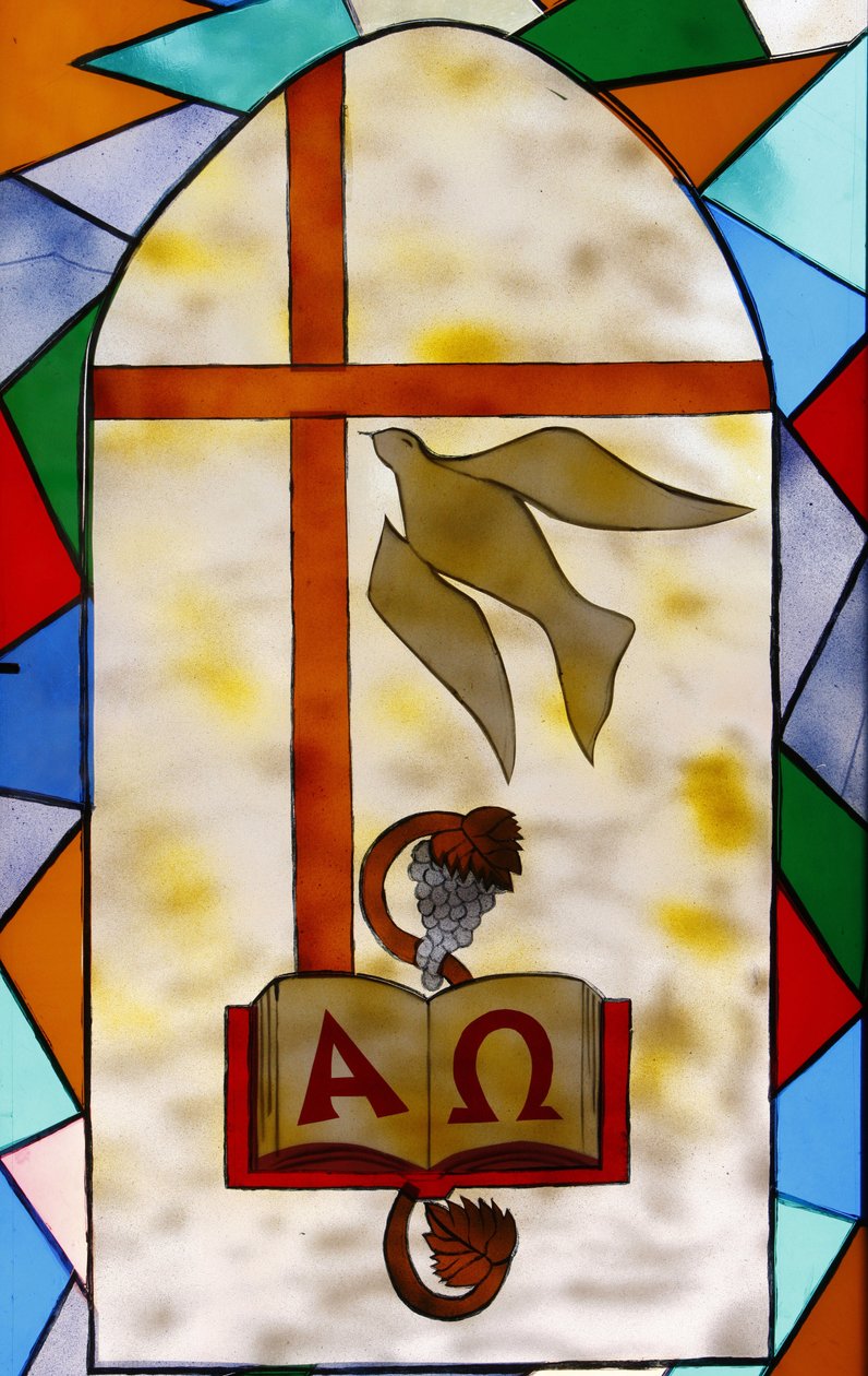 Buntglasfenster: christliche Symbole, Togoville, Togo von Unbekannt