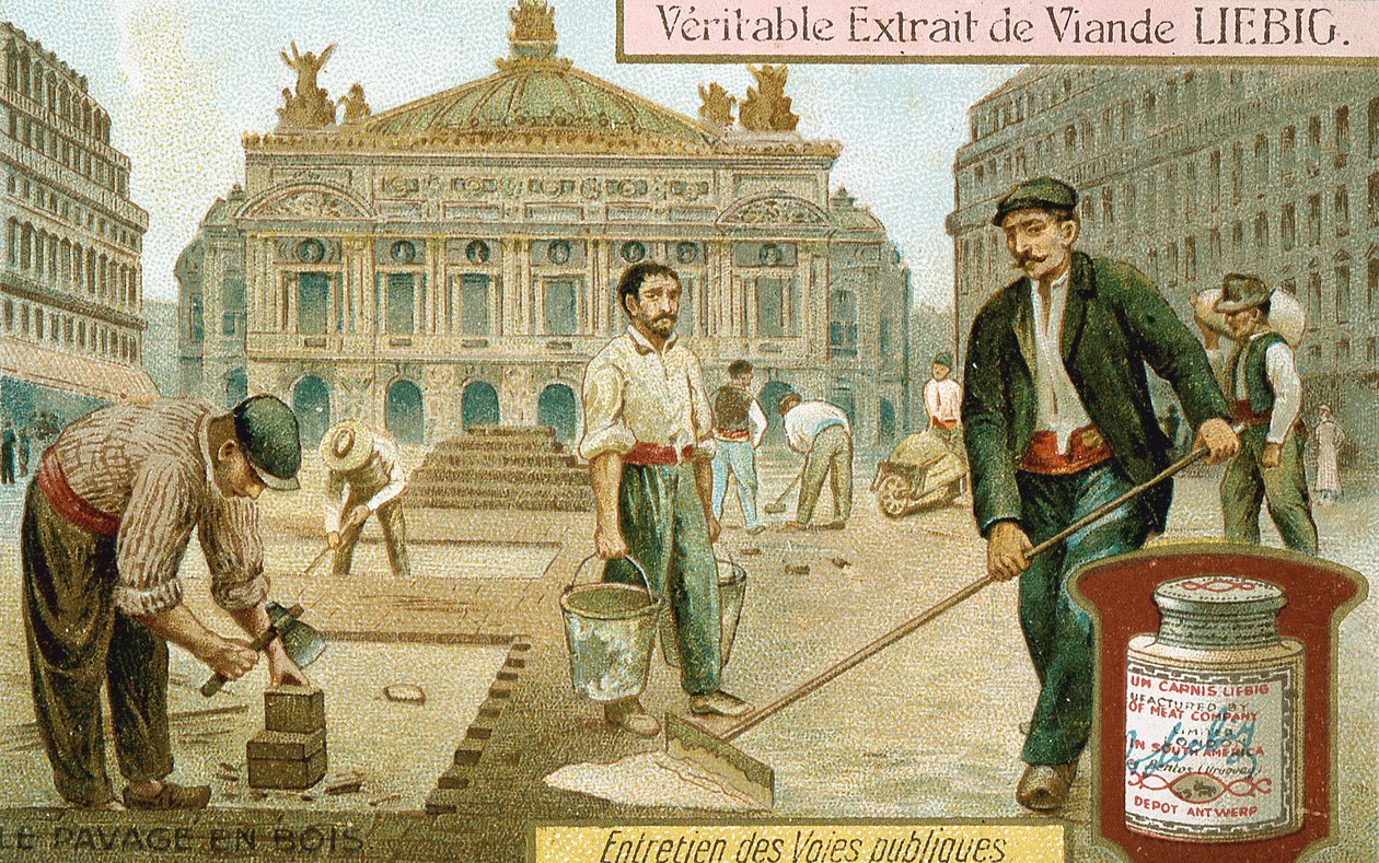Eine Straße in Paris mit Holzblöcken pflastern, um 1900 von Unbekannt