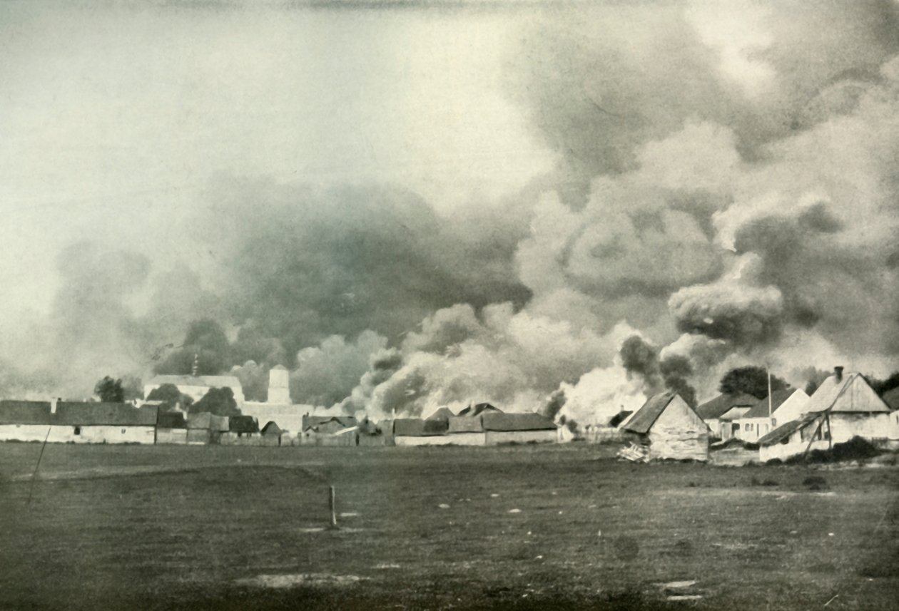 Die Zerstörung eines polnischen Dorfes, 1919 von Unbekannt