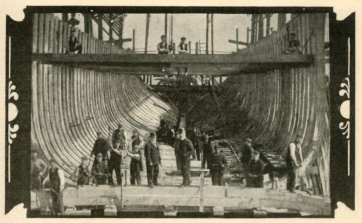 Das englische Schiff, Discovery, im Bau, 1901 von Unbekannt