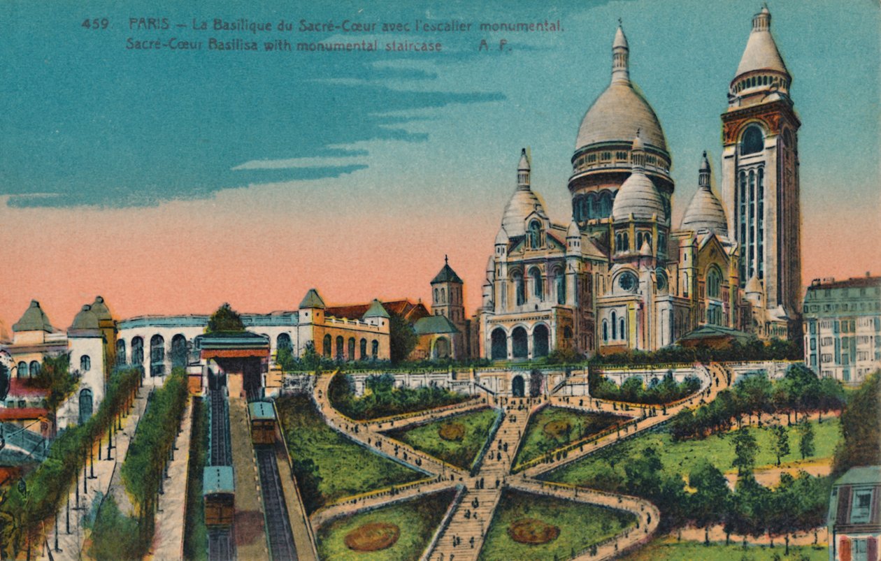 Die Sacré-Cœur-Basilika mit monumentaler Treppe, Paris von Unbekannt