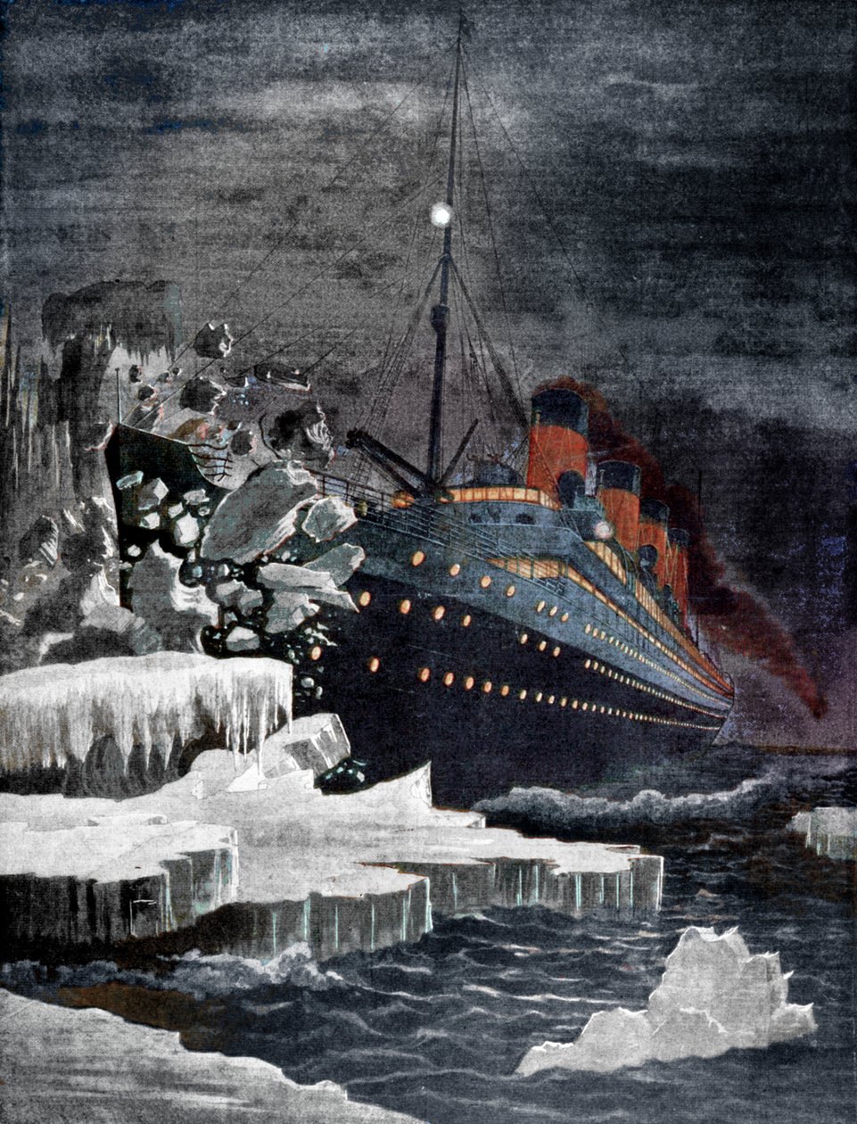 Die Titanic kollidiert mit einem Eisberg, 1912 von Unbekannt