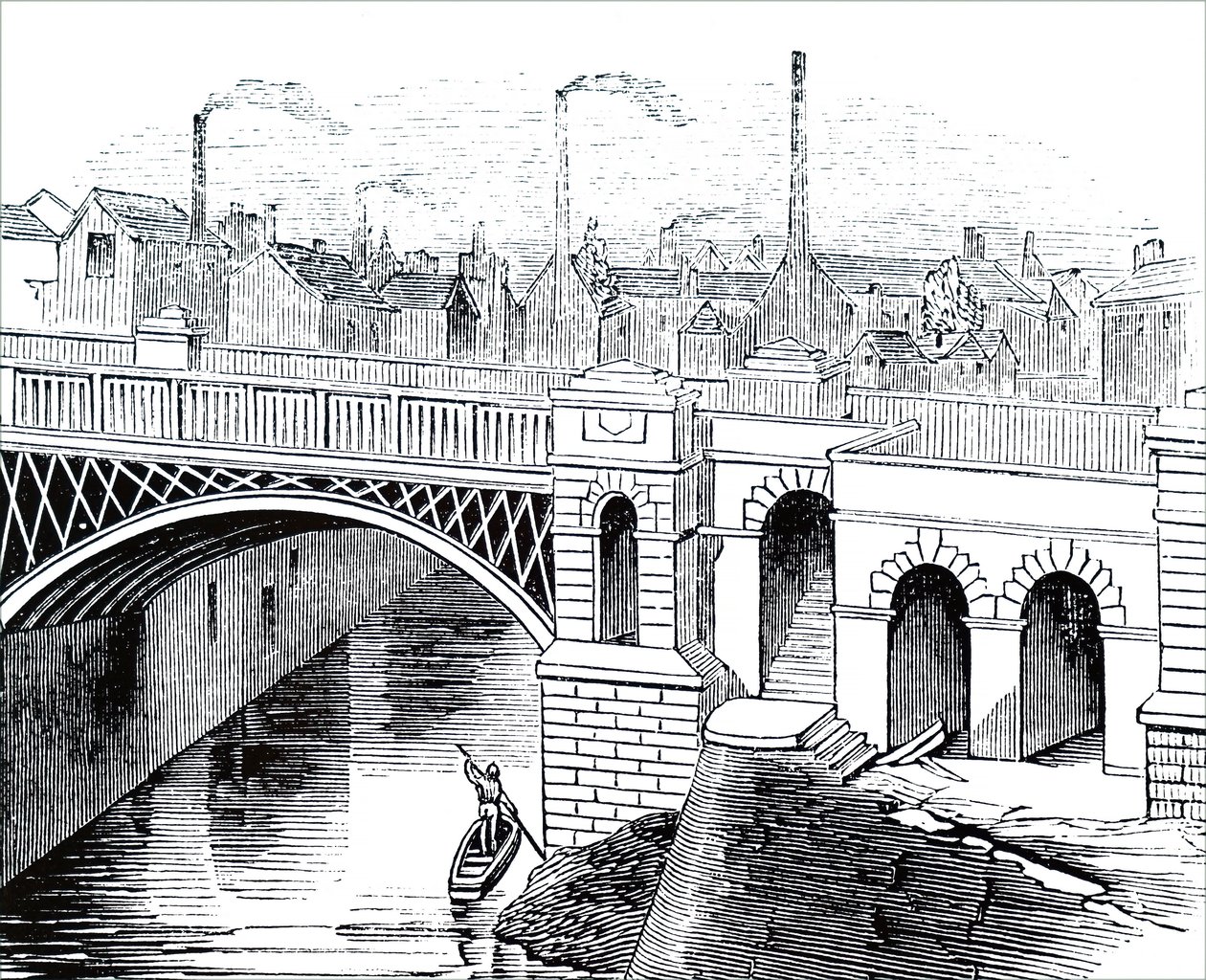 Die Eisenbrücke über den Irwell-Fluss von Unbekannt