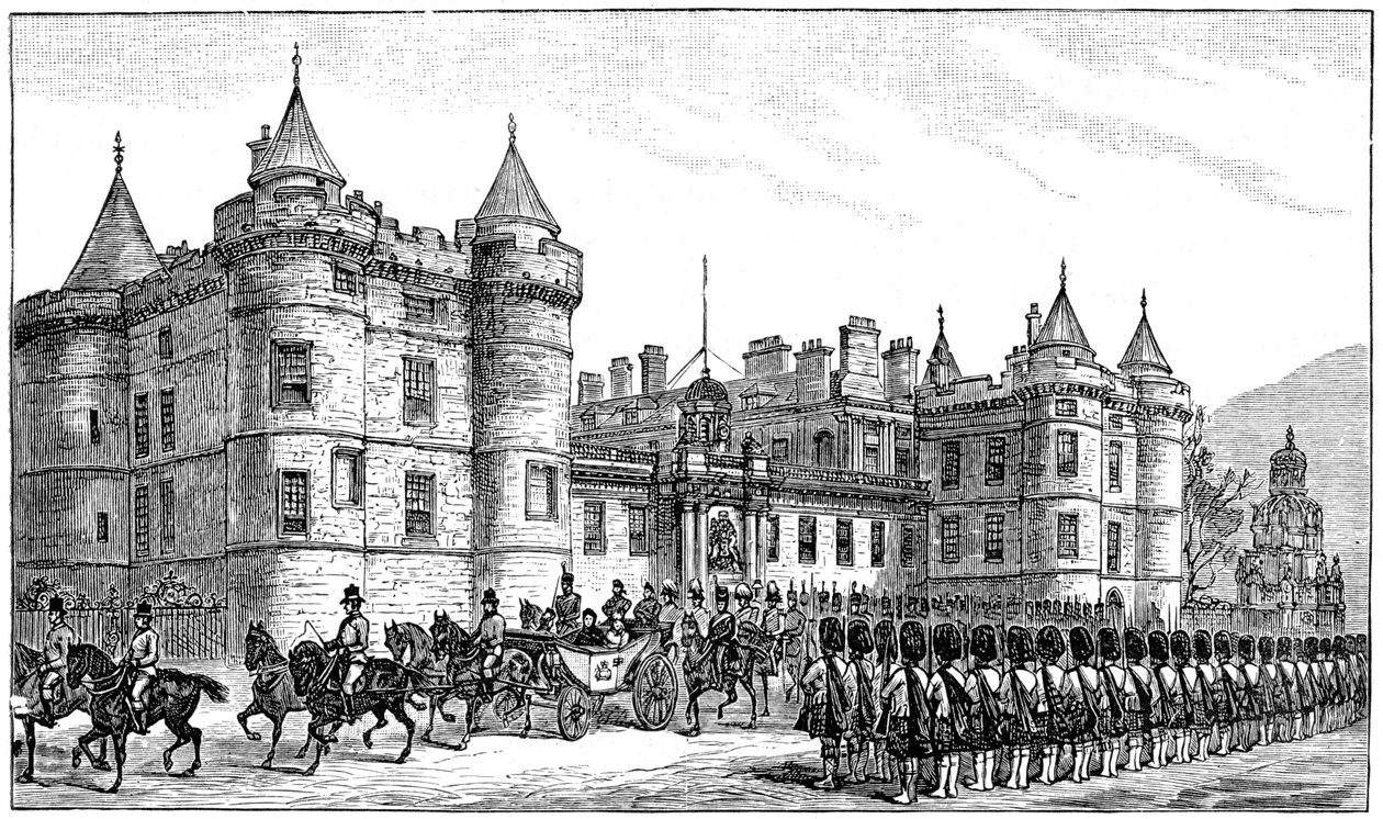 Die Königin verlässt den Holyrood Palace, Edinburgh, 1886, 1900 von Unbekannt