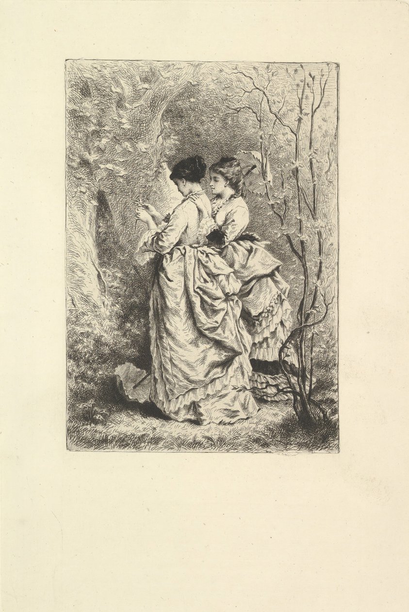 Zwei junge Damen in einem Garten, 1873-74 von Unbekannt