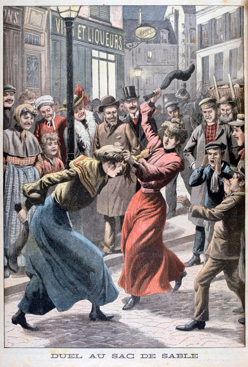 Zwei Frauen kämpfen mit Sandsäcken, 1903 von Unbekannt