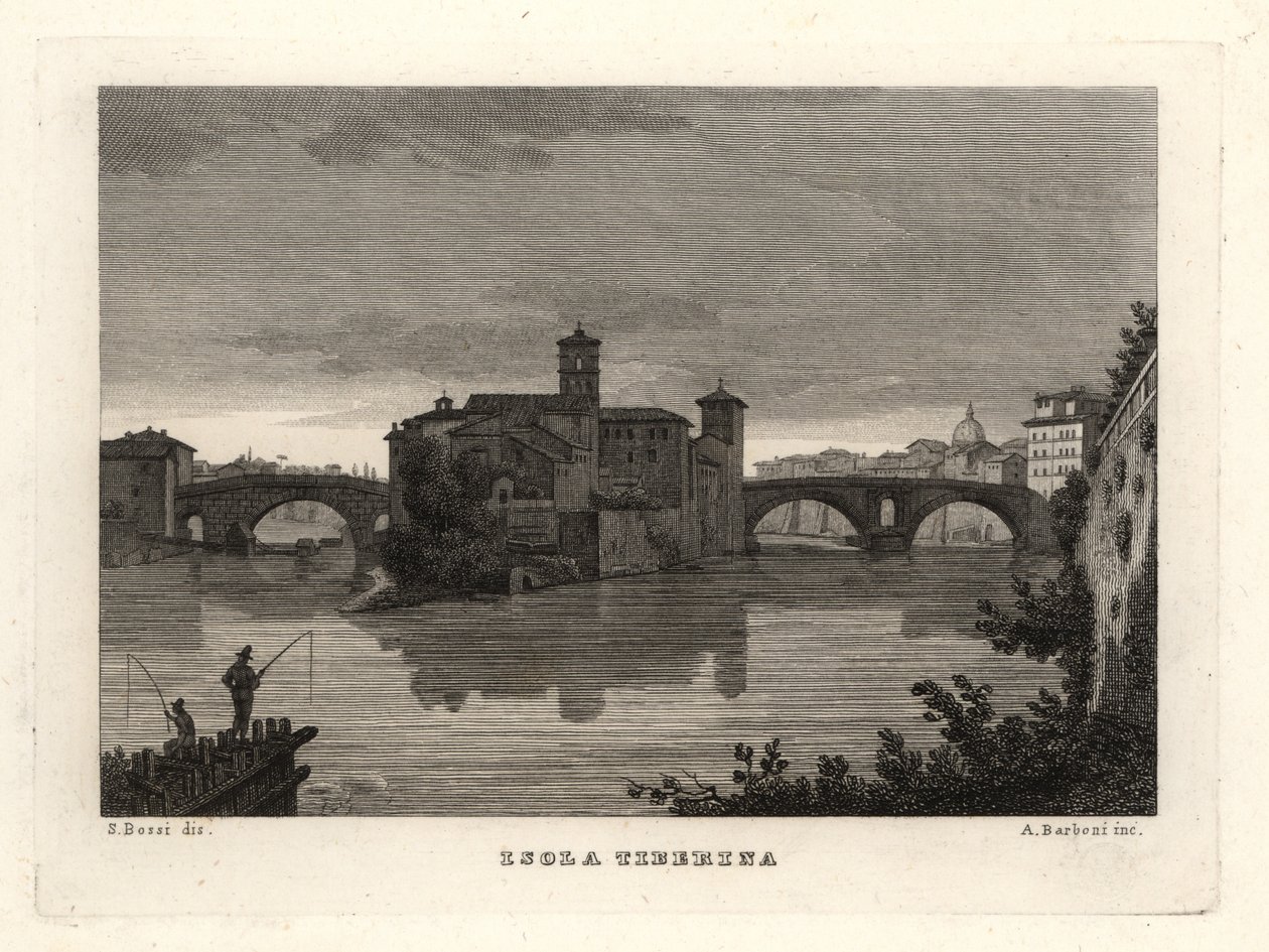 Blick auf die Tiberinsel, Rom von Unbekannt