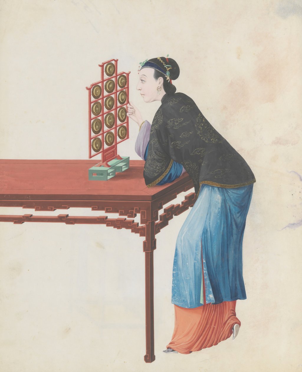 Aquarell eines Musikers, der Yunluo spielt, spätes 18. Jahrhundert von Unbekannt