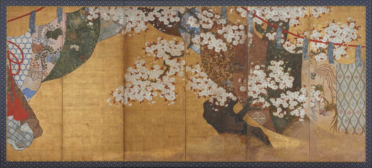 Windschutz und Kirschbaum, Edo-Periode, 1615-1868 von Unbekannt