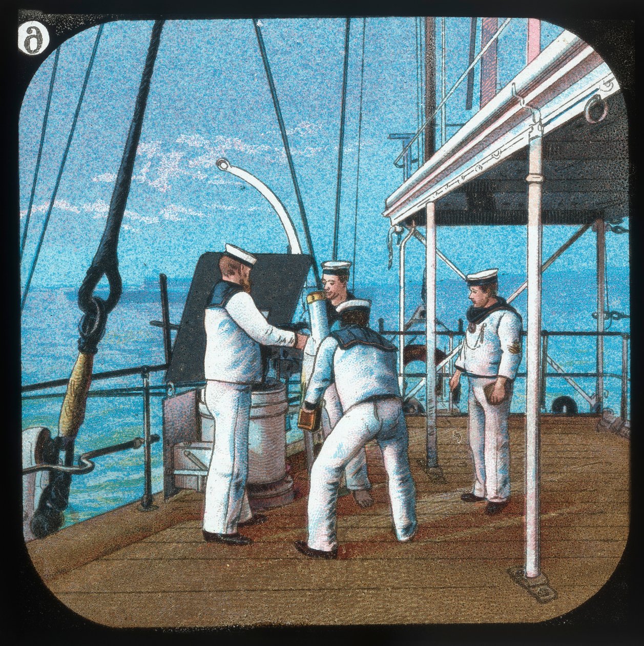 Arbeiten an einer 3-Pfünder-Kanone -- H.M.S. Blake, um 1900 von Unbekannt