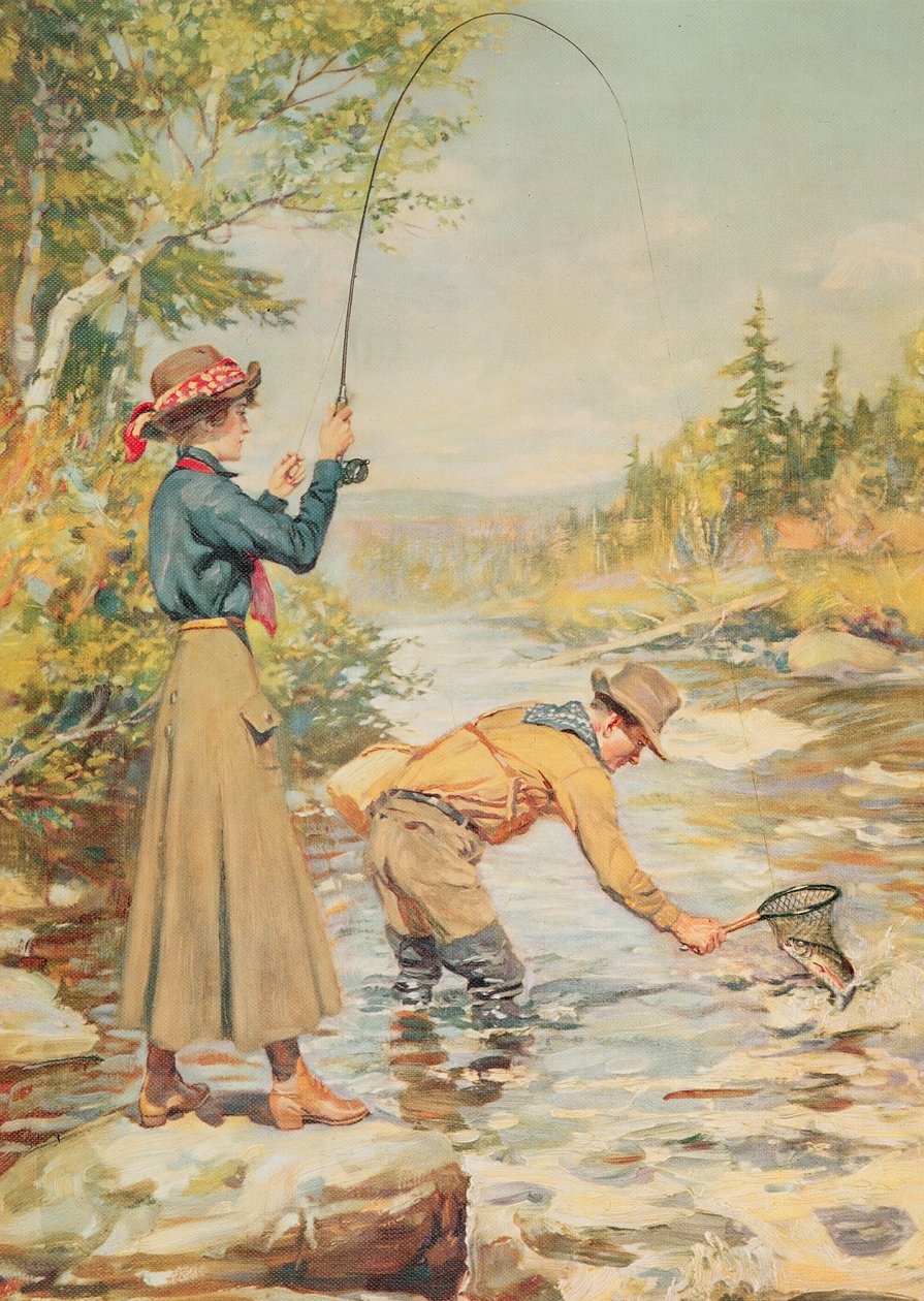 Paar beim Angeln an einem Fluss von Unbekannt Unbekannt
