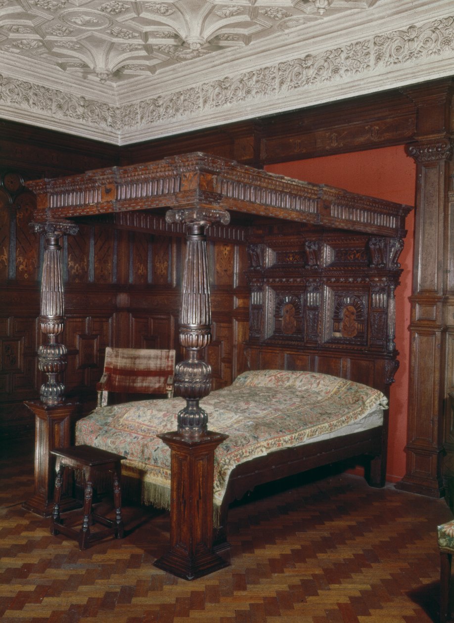 Himmelbett, geschnitzte Eiche, 16.-17. Jahrhundert von Unbekannt Unbekannt