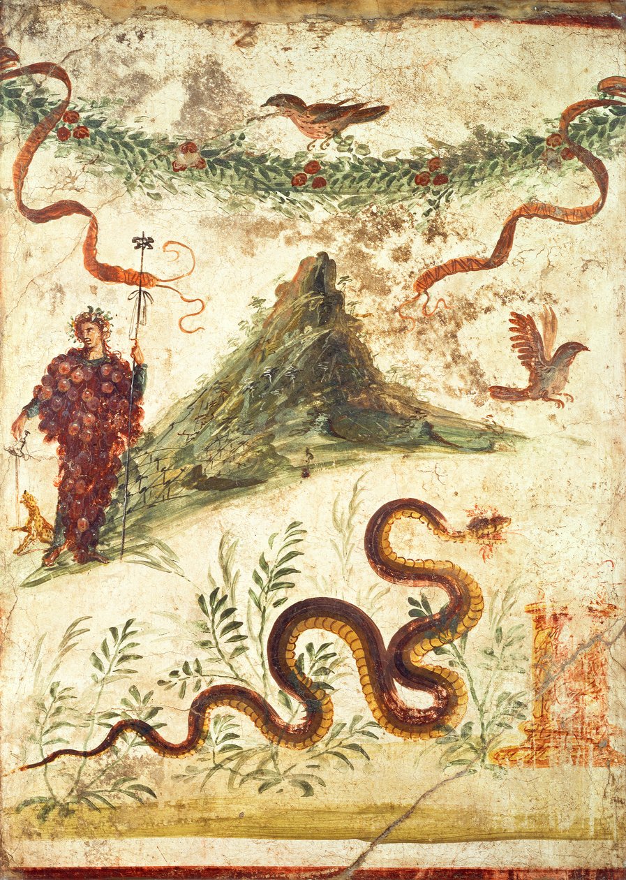 Bacchus vor dem Vesuv stehend, aus dem Haus des Jahrhunderts, Pompeji, vierter Stil, 1. Jahrhundert n. Chr. von Unbekannt Unbekannt