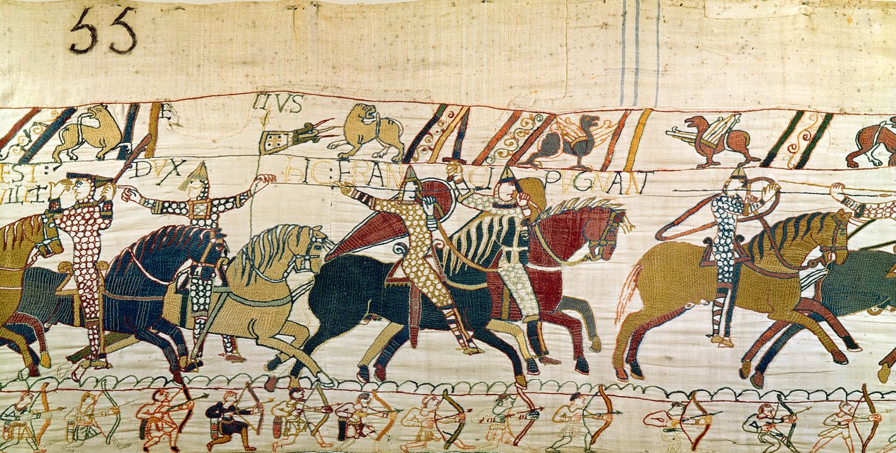 Herzog Wilhelm zeigt sein Gesicht seiner Armee, Teppich von Bayeux von Unbekannt Unbekannt