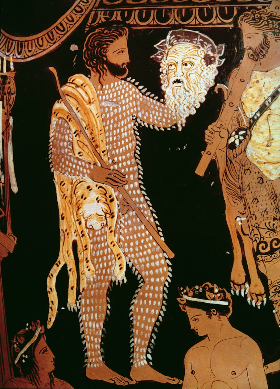Detail von einer rotfigurigen Vase, die einen Schauspieler mit seiner Maske zeigt, gefunden in Ruvo, um 410 v. Chr. von Unbekannt Unbekannt