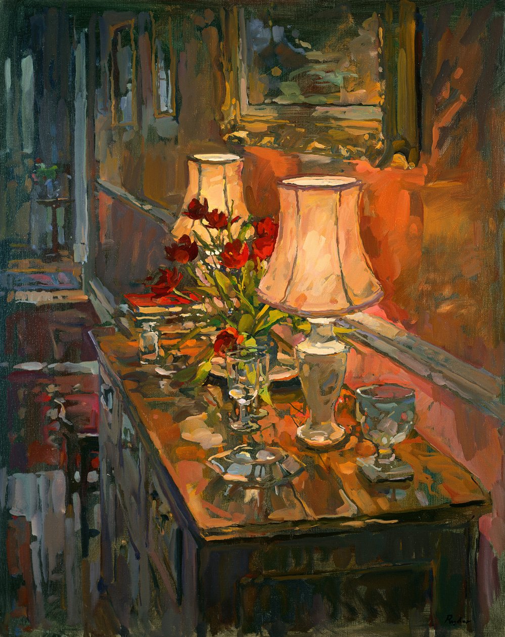 Lampe und Tulpen von Unbekannt Unbekannt