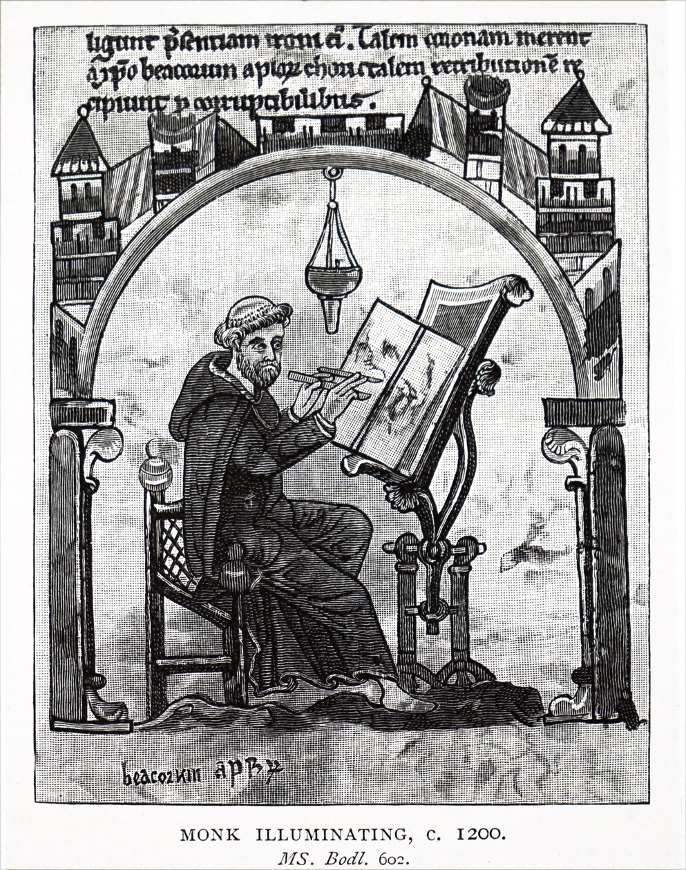Ein Mönch, der ein Manuskript illuminiert von Unbekannt