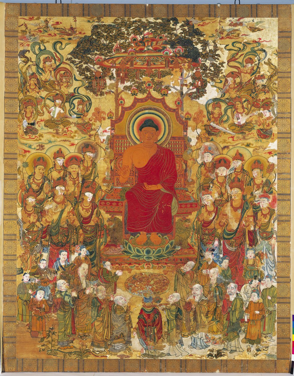 Stickerei, die Sakyamuni predigend darstellt von Unknown