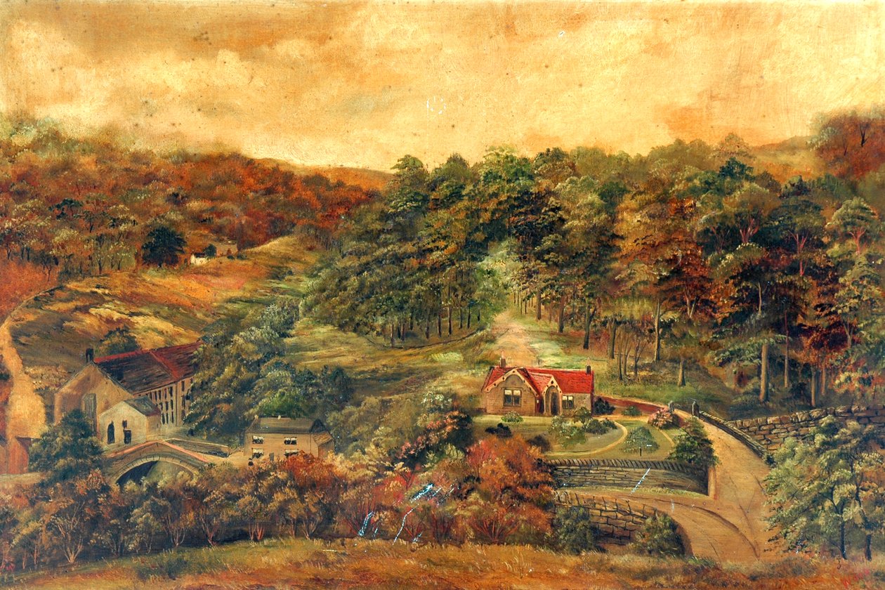 Haus und Mühle in ländlichem Wald, ca. 1880 von Unknown
