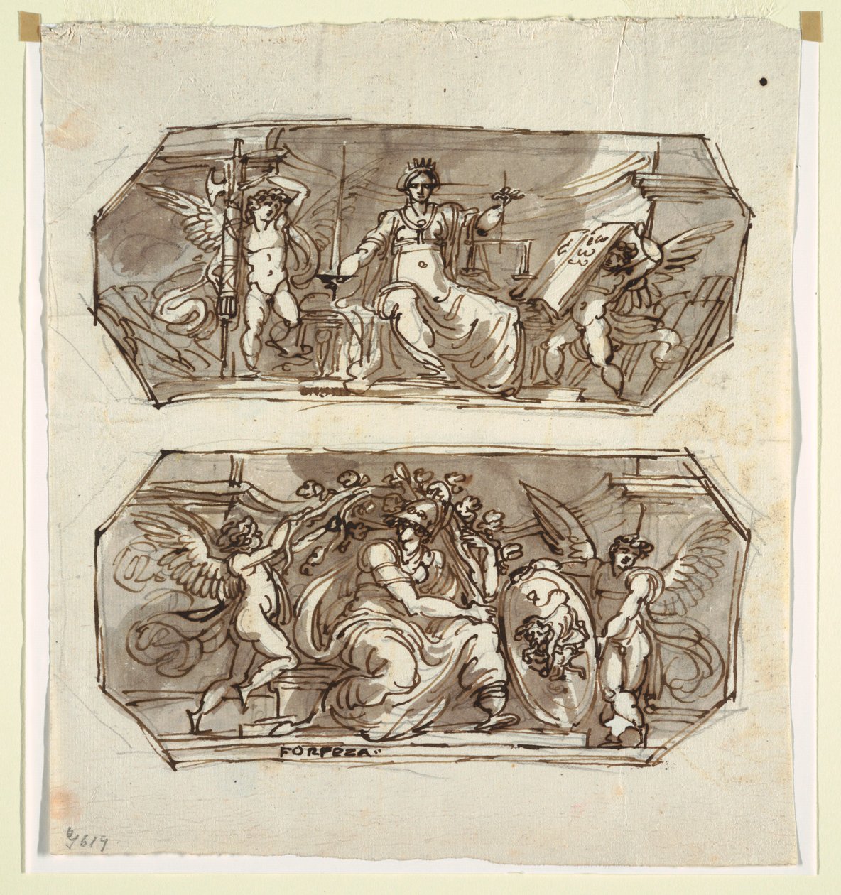 Zeichnung, Gerechtigkeit und Stärke, in zwei Achtecken, 1812 von Unknown