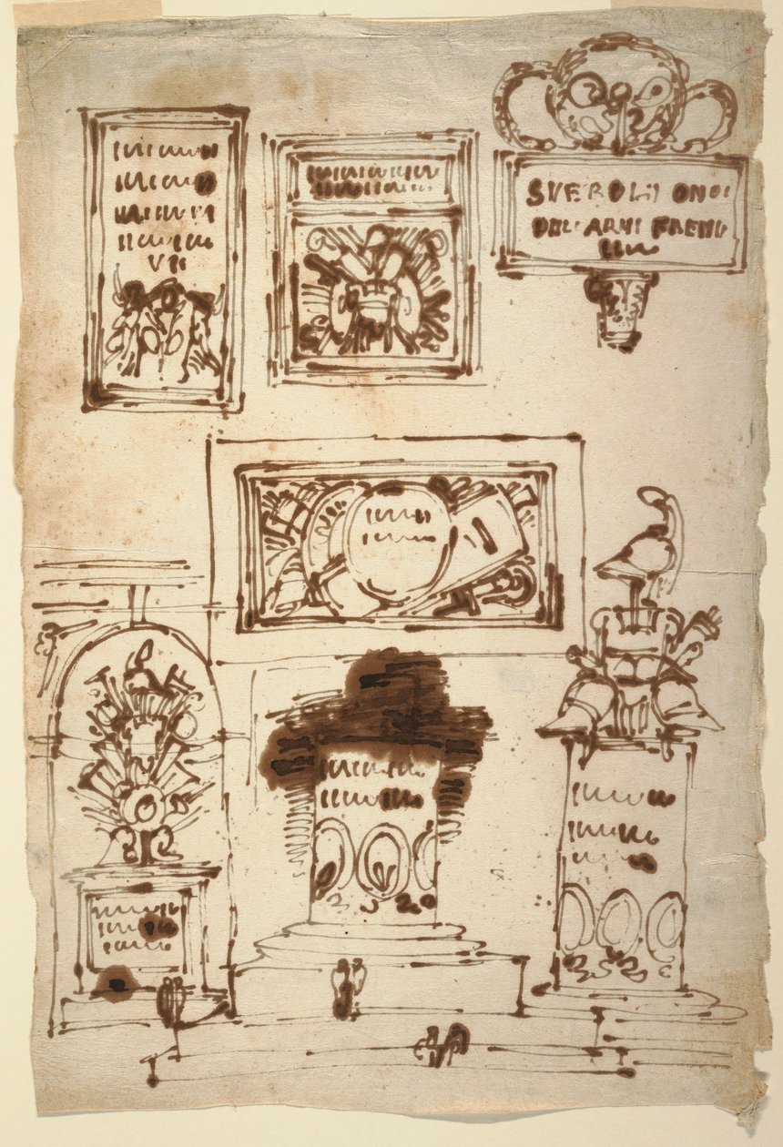Zeichnung, Gedenktafeln für die Familie Severoli, Faenza von Unknown