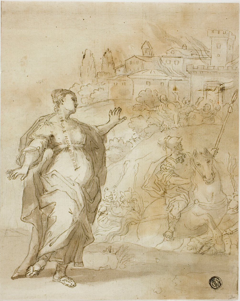 Kassandra vor der brennenden Stadt Troja von Unknown