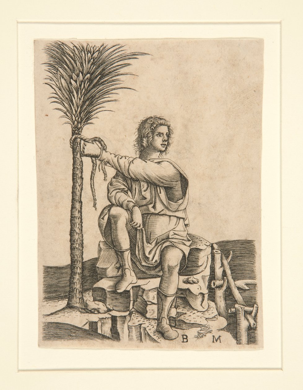 Mann, der unter einer Palme sitzt von Unknown