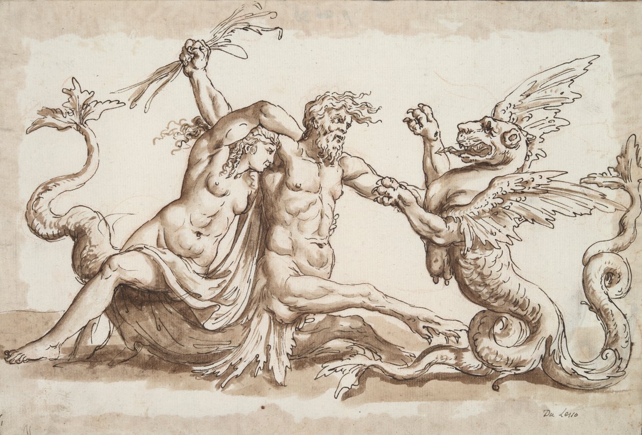 Nereide und Triton kämpfen gegen einen Greif von Unknown