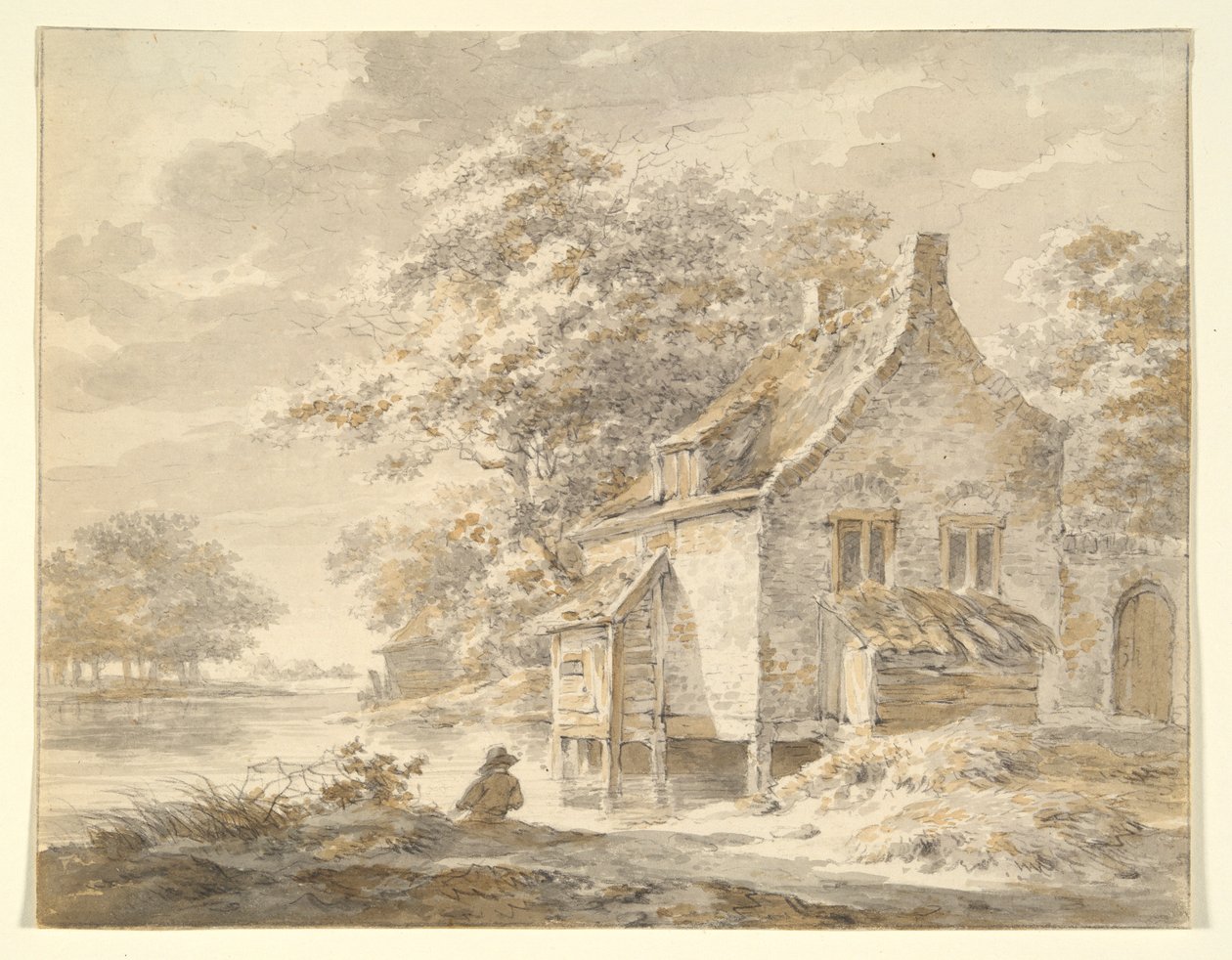 Flusslandschaft mit Haus von Unknown