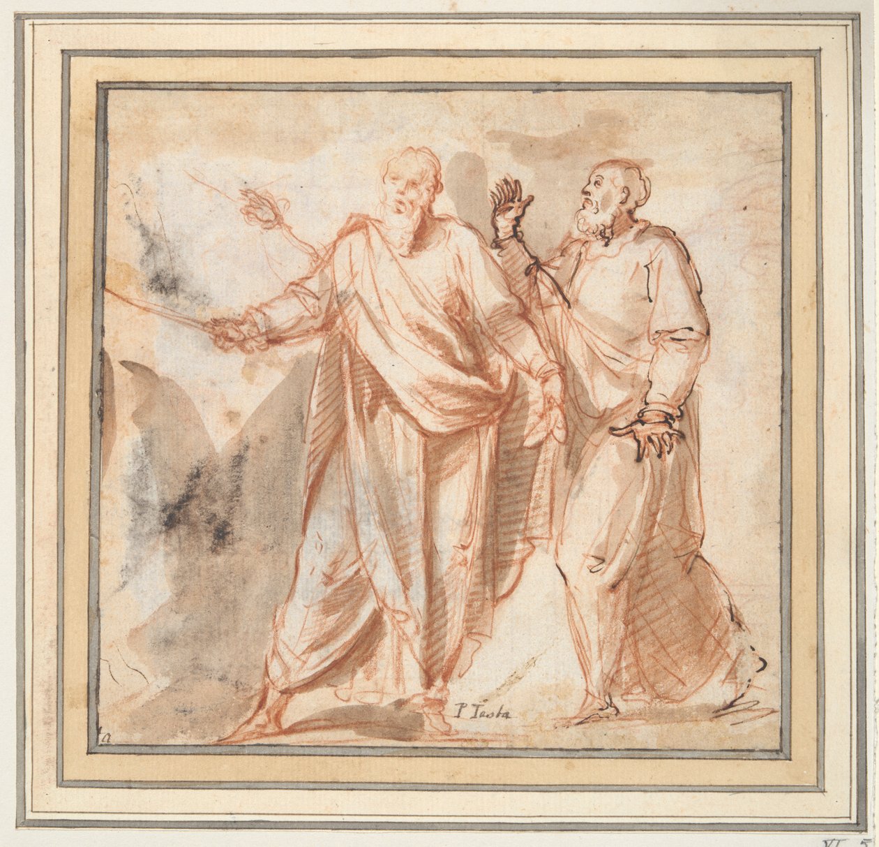 Zwei stehende männliche Figuren (Moses und Aaron?) von Unknown