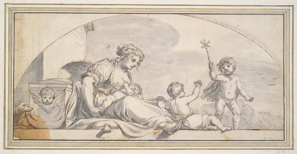 Frau mit drei Kindern von Unknown