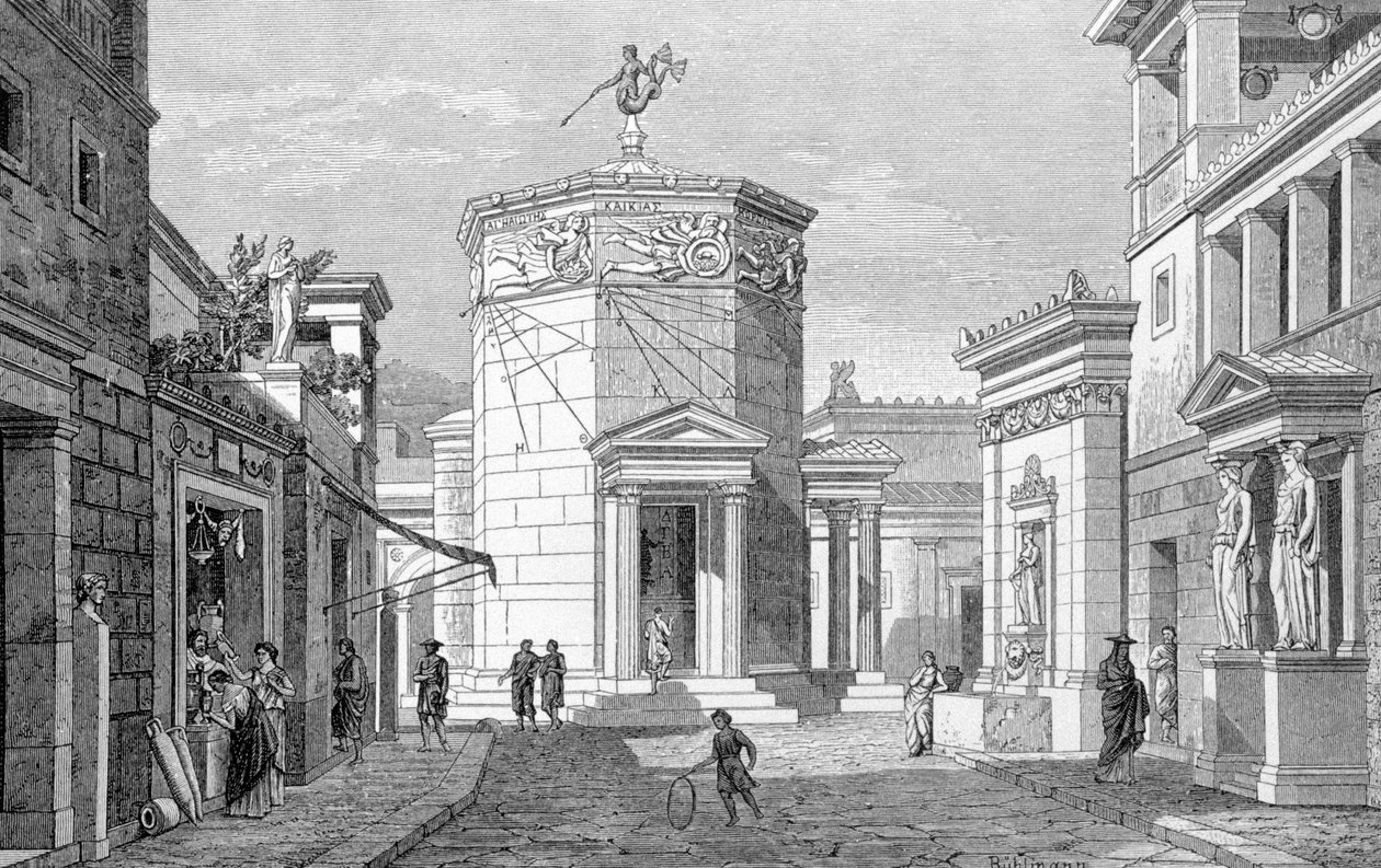 Eine Straße in Athen. Gravur von 1877 von Unknown artist