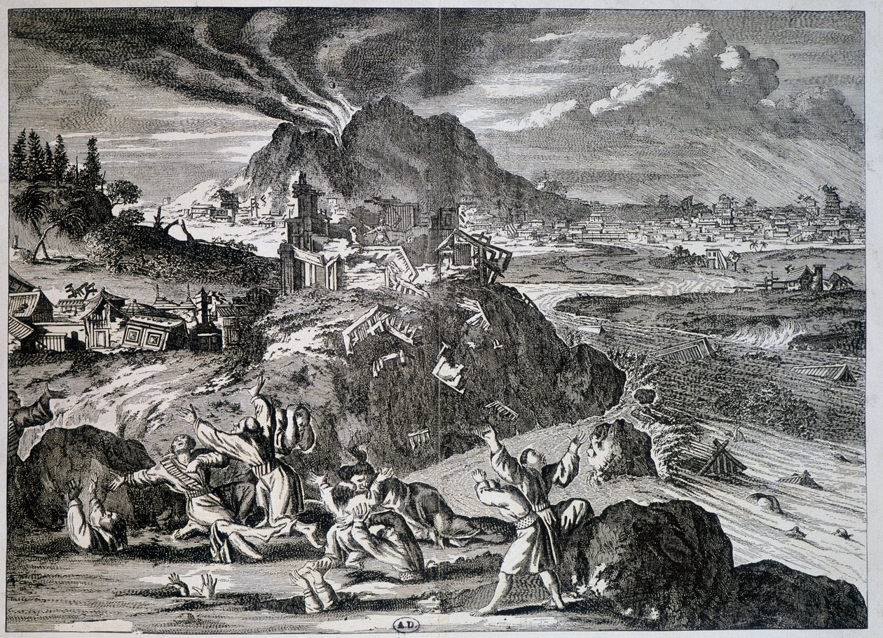Erdbeben in Tokio im Jahr 1650 - Gravur von Unknown artist