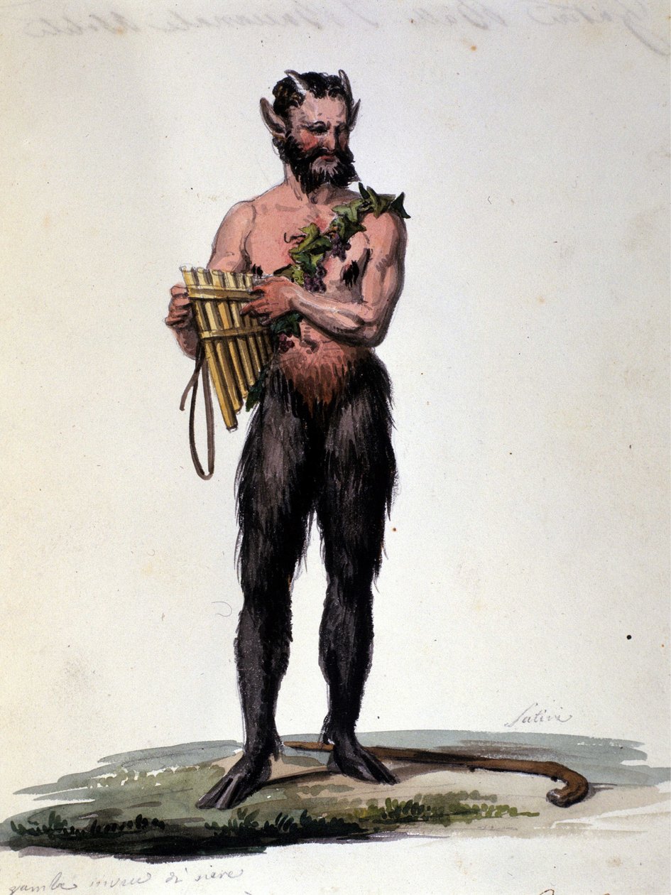 Satyr und Musik. 19. Jahrhundert Gravur. von Unknown artist
