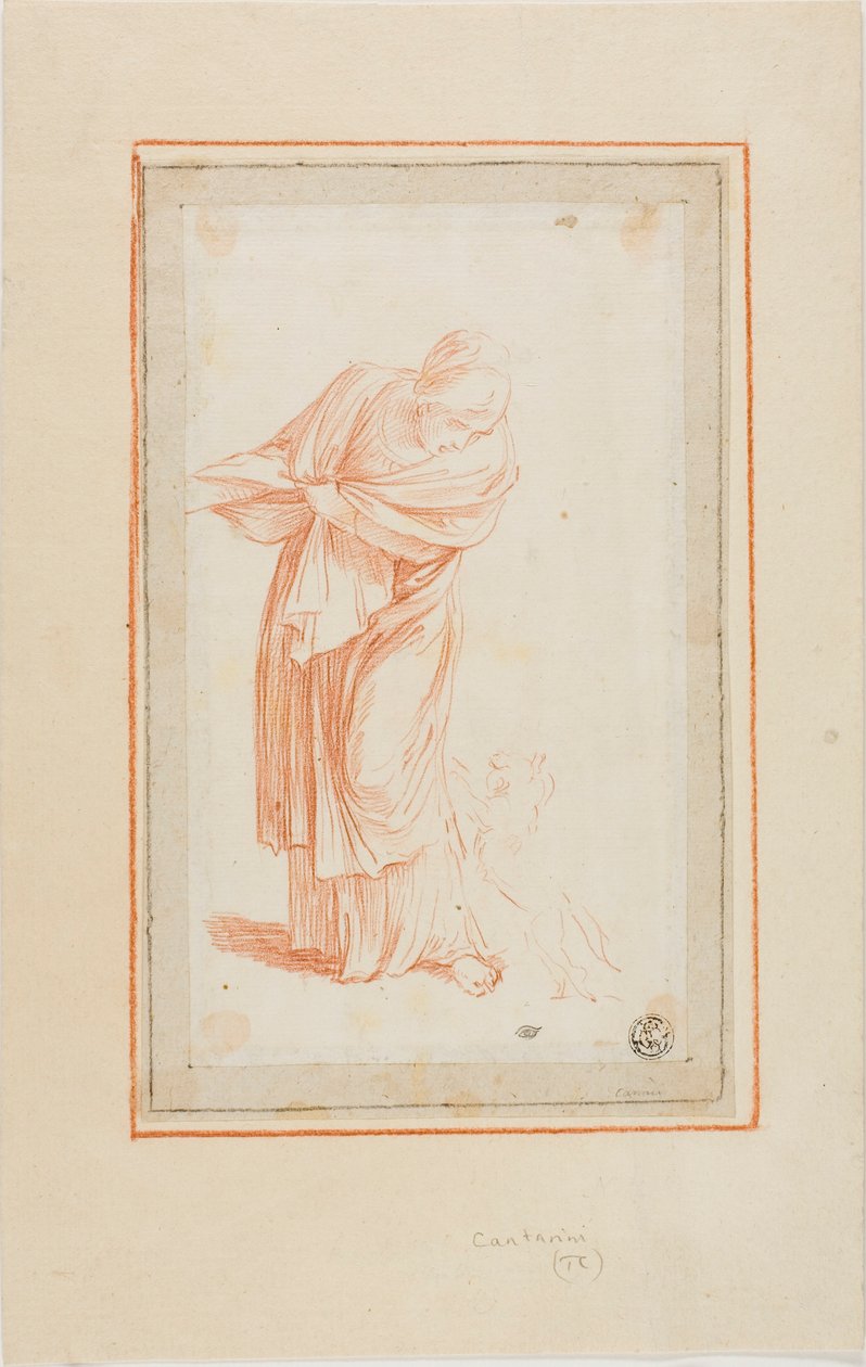 Frau und Hund von Unknown Italian