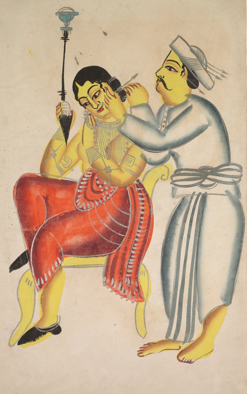 Barbier reinigt das Ohr einer Frau von Unknown artist