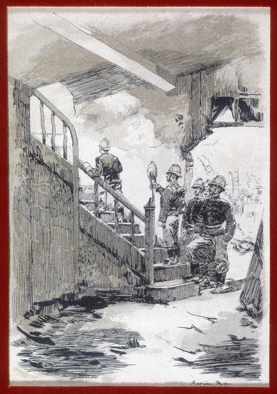 Feuerwehrleute: Feuererkennung - Gravur, n.d. von Unknown artist