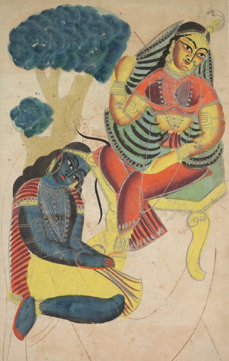 Krishna streichelt Radhas Füße (verso) von Unknown artist